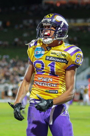 Am Ende jubelten die Vikings. Im Bild Wide Receiver und Returner Laurinho Walch. Am Ende jubelten die Vikings. Im Bild Wide Receiver und Returner Laurinho Walch.