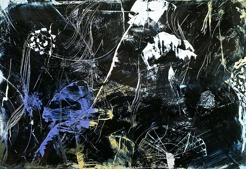 Ermöglicht eine Versenkung in die Details der Partikelanordnung: Hubert 
Scheibls Ölbild "Minds and Mushrooms" (2008).
