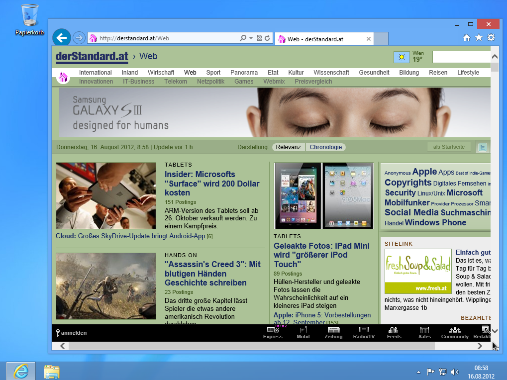 derStandard.at im Internet Explorer