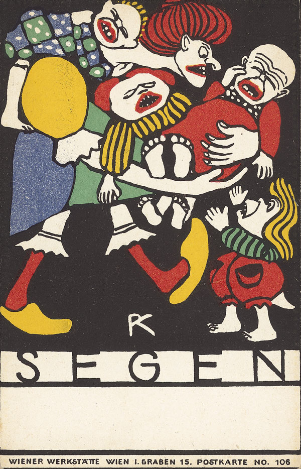 
Im
Auktionsangebot von Markus Weissenböck wartet am 13. Oktober diese von Rudolf
Kalvach für die Wiener Werkstätte entworfene Postkarte: Nr. 106,
"Segen", Rufpreis 1.500 Euro.