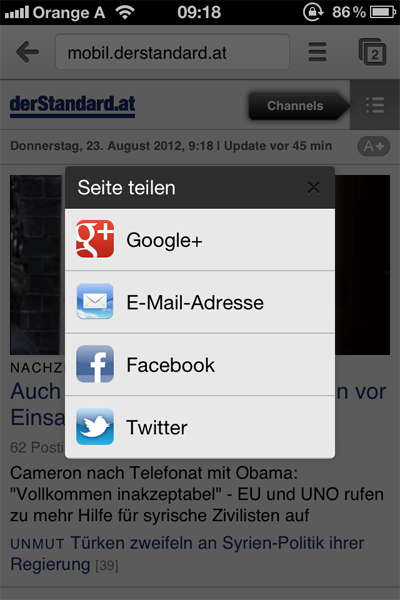 Chrome für iOS erlaubt jetzt das Teilen von Websites auf verschiedene Netzwerke