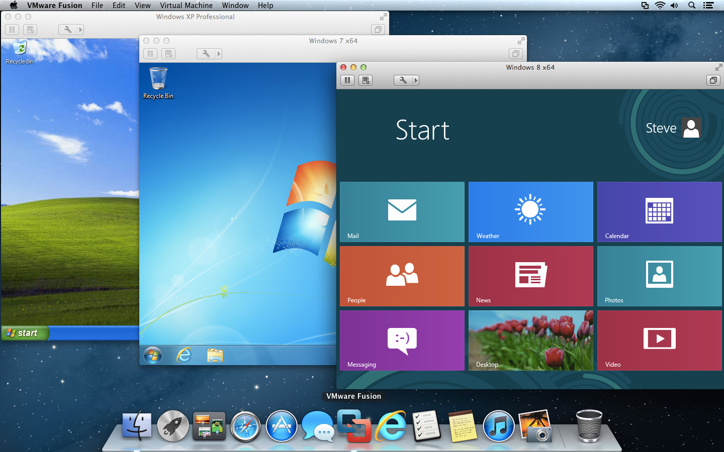 VMware Fusion 5 mit mehreren virtuellen Maschinen.