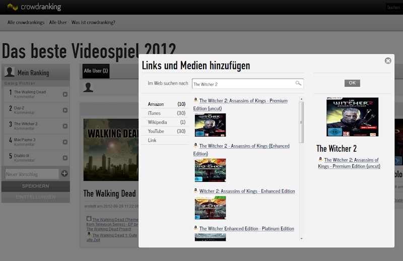 ...als auch das Hinzufügen eigener Rankings geht flüssig von der Hand.