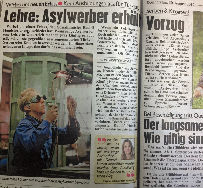 Artikel aus der Kronen Zeitung vom 30. August 2012, S. 18.