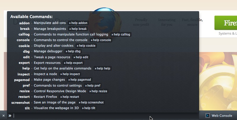 Die Kommandozeile der Developer Toolbar.