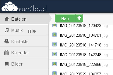 Das Web-Interface von ownCloud (aus einer früheren Version)