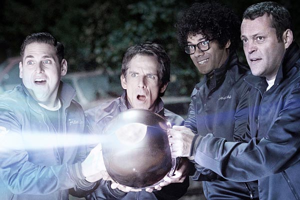 Einfach draufballern; Jonah Hill, Ben Stiller, Richard Ayoade und Vince Vaughn in "The Watch". 
