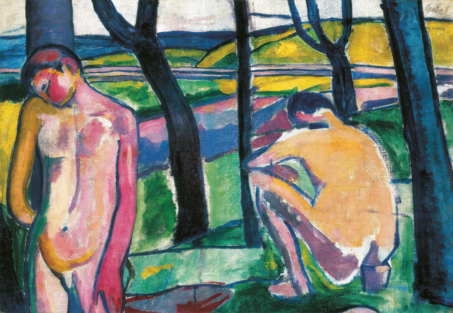 Béla Czóbels   "Nackte Knaben" entstand 1906/07 noch sehr unmittelbar unter dem Eindruck der Fauves. 