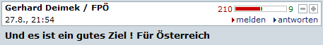 Das unbeliebteste Posting: Gerhard Deimek (FPÖ) mit 210 Rot-Bewertungen.