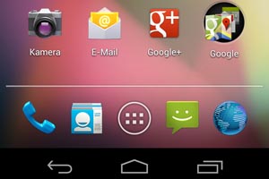 Der Homescreen des Galaxy Nexus mit dem bekannten "Jelly Bean"-Hintergrund. Der Homescreen des Galaxy Nexus mit dem bekannten "Jelly Bean"-Hintergrund.