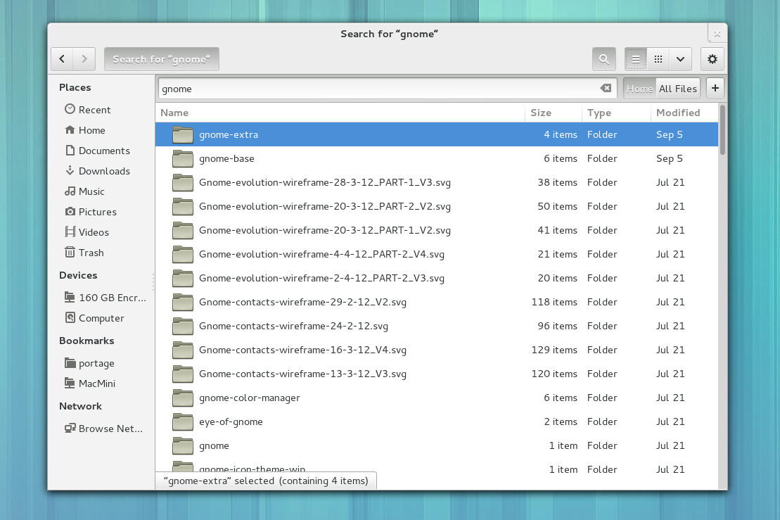 Der Dateimanager wurde für GNOME 3.6 neu gestaltet - und bietet vor allem eine deutlich verbesserte Suchfunktion.