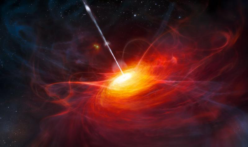 Wie gefräßig Schwarze Löcher sind, lässt sich laut Astronomen schon an der Färbung der Quasare erkennen: Je röter, umso mehr Materie wird aufgesaugt.