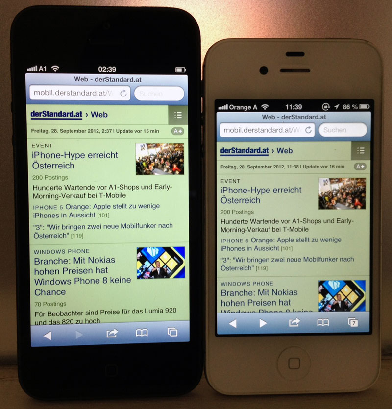 Das Display des iPhone 5 ist im Vergleich zum 4S nicht nur größern, sondern auch farbintensiver und heller. 