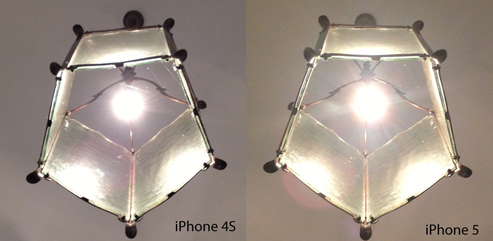Fotografiert man direkt in eine Lichtquelle, zeigen sich deutlichere Unterschiede im Vergleich zwischen iPhone 5 und 4S.