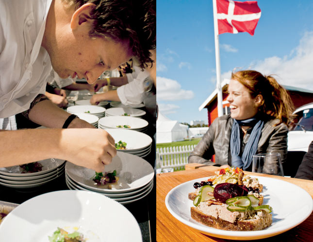 Shootingstar Esben Holmboe Bang aus Oslo.
Traditionelles Smörrebröd mit Dänenfahne "Dannebrog".