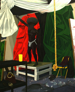 Symbole schwarzen Selbstbewusstseins in Kerry James Marshalls "The
Academy", 2012. Symbole schwarzen Selbstbewusstseins in Kerry James Marshalls "The
Academy", 2012.