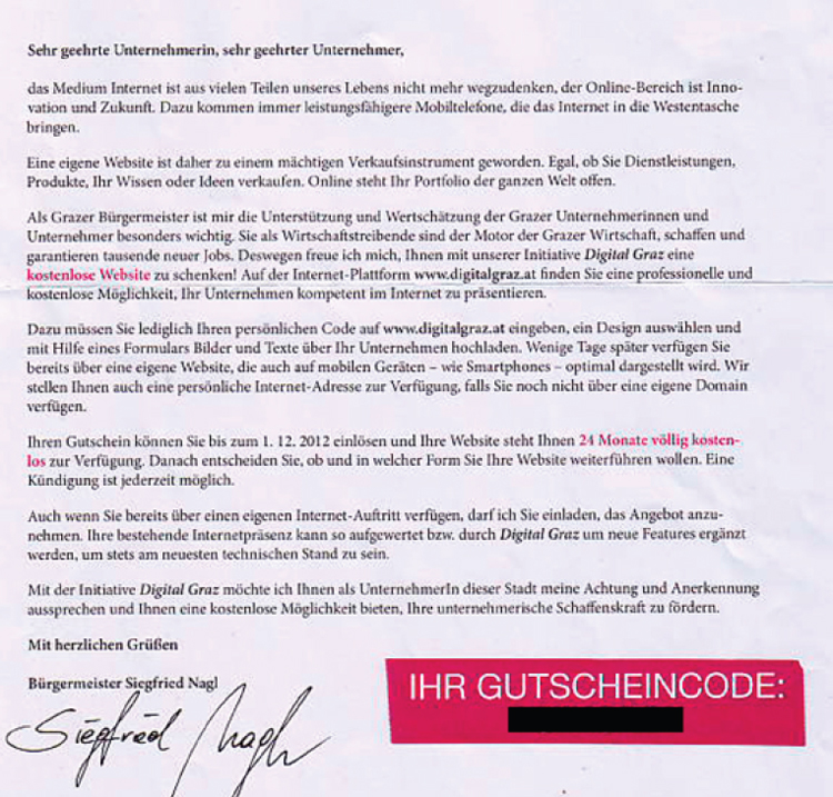 Der Brief von Bürgermeister Nagl an Grazer Unternehmer.