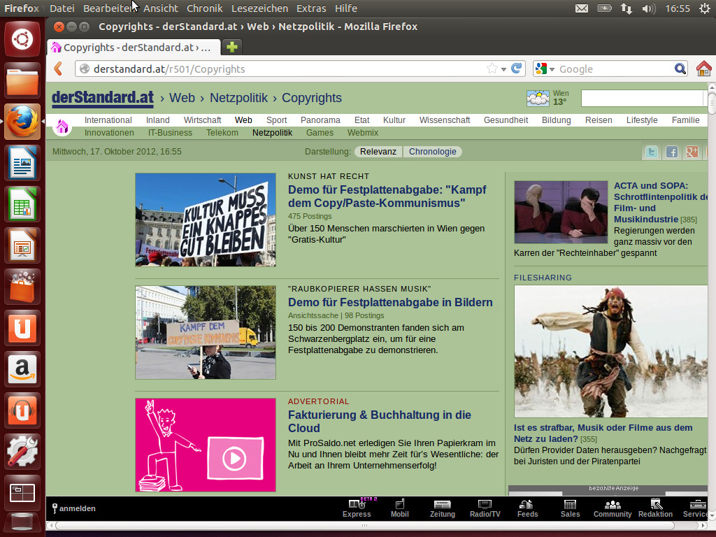 Der Desktop von Ubuntu 12.10, jetzt mit einer Extra-Prise Amazon.