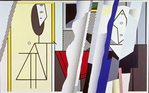 Das Atelier als Kunstgeschichtsbeispiel: Roy Lichtensteins in der
Stuttgarter Sammelausstellung gezeigte "Reflections on the Artist's Studio" (Öl,
Magna auf Leinwand, 1989). Das Atelier als Kunstgeschichtsbeispiel: Roy Lichtensteins in der
Stuttgarter Sammelausstellung gezeigte "Reflections on the Artist's Studio" (Öl,
Magna auf Leinwand, 1989).