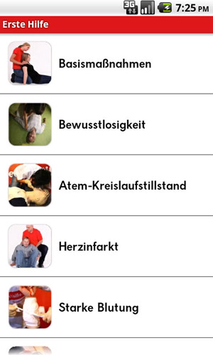 Zentrales Element ist der Erste-Hilfe-Guide, mit dem für unterschiedliche Notfallsituationen die wichtigsten Schritte nachvollzogen werden können. Zentrales Element ist der Erste-Hilfe-Guide, mit dem für unterschiedliche Notfallsituationen die wichtigsten Schritte nachvollzogen werden können.