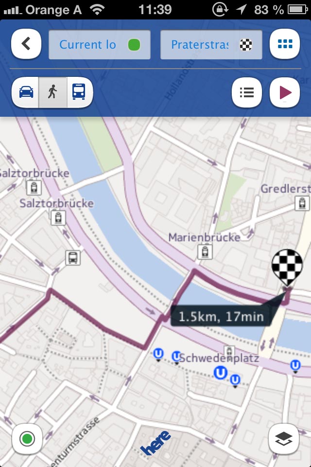 Screenshot von "Here" auf iOS.