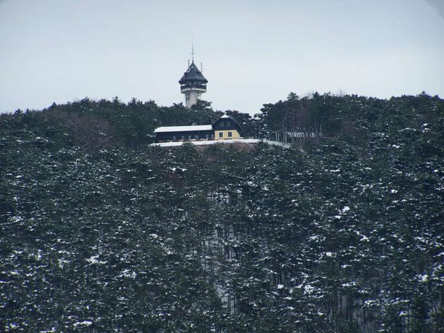 Die Waldhütte bei der Aussichtsswarte Guglzipf, die im Jahr 1982 errichtet wurde.