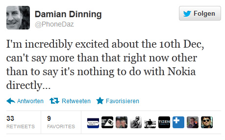 In einem Tweet deutet Dinning etwas Neues an, das mit 10. Dezember für ihn starten wird