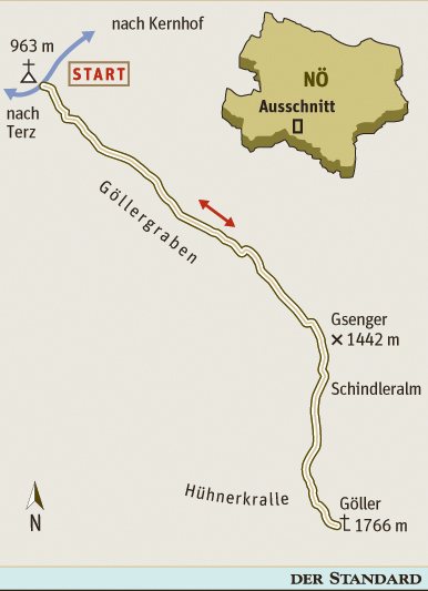 Gesamtgehzeit 4 ¼ bis 4 ½ Stunden, Höhen differenz 800 m. Kein Stützpunkt auf der Strecke, zwei Gasthäuser auf dem Gscheid. ÖK25V Blatt 4205-West (Türnitz), Maßstab 1:25.000; Freytag & Berndt Atlas Wiener Hausberge, Maßstab 1:50.000. Gesamtgehzeit 4 ¼ bis 4 ½ Stunden, Höhen differenz 800 m. Kein Stützpunkt auf der Strecke, zwei Gasthäuser auf dem Gscheid. ÖK25V Blatt 4205-West (Türnitz), Maßstab 1:25.000; Freytag & Berndt Atlas Wiener Hausberge, Maßstab 1:50.000.