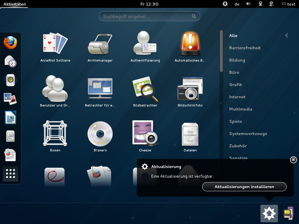 Die Activities-Ansicht der GNOME Shell wurde für GNOME 3.6 ebenfalls angepasst.