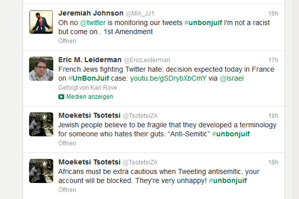 Auch in den vergangenen 24 Stunden erfreute sich der Hashtag #unbonjuif noch großer Beliebtheit.