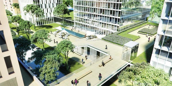 Dank Miteinbeziehung des Straßenniveaus soll "Triiiple" - anders als die
 angrenzende TownTown - ein funktionierender Stadtteil werden.