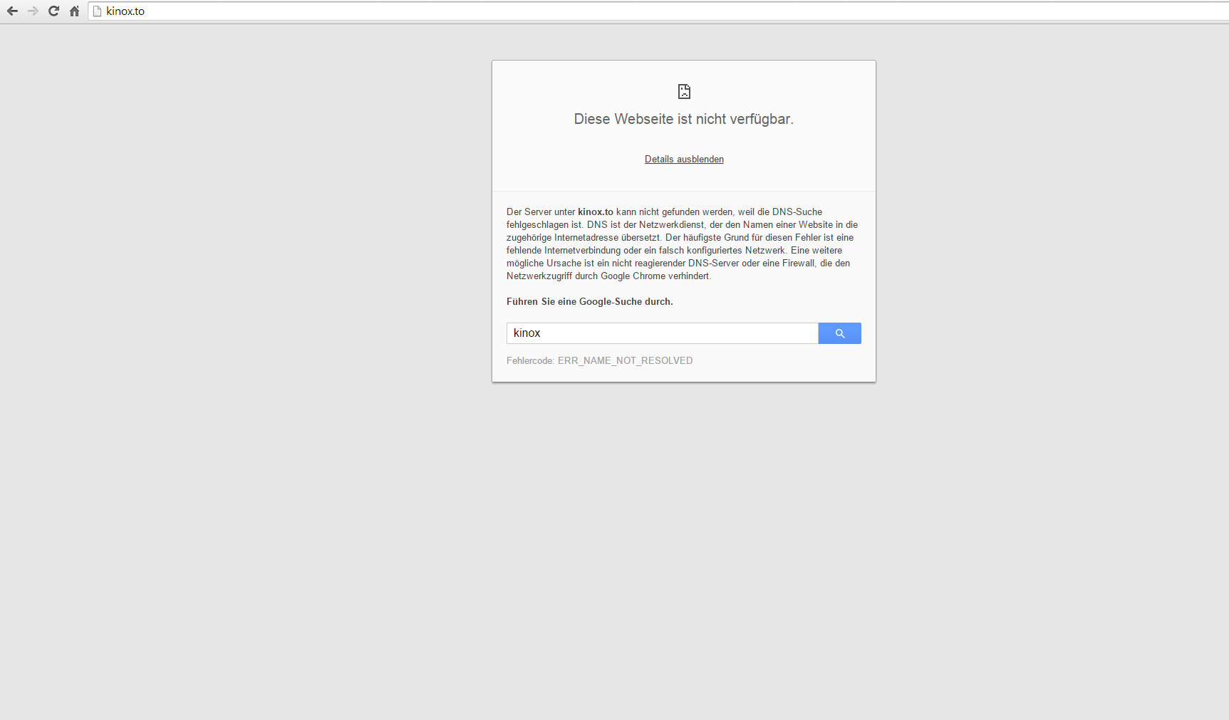UPC sperrt bereits die Seiten. So sieht die Blockade von kinox.to aus.
