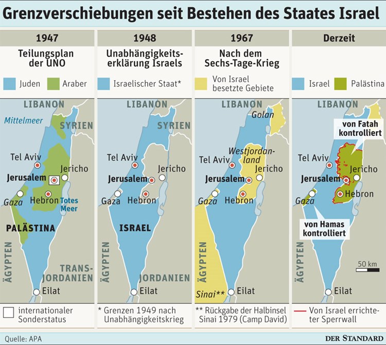 Grenzverschiebungen seit Bestehen des Staates Israel ...