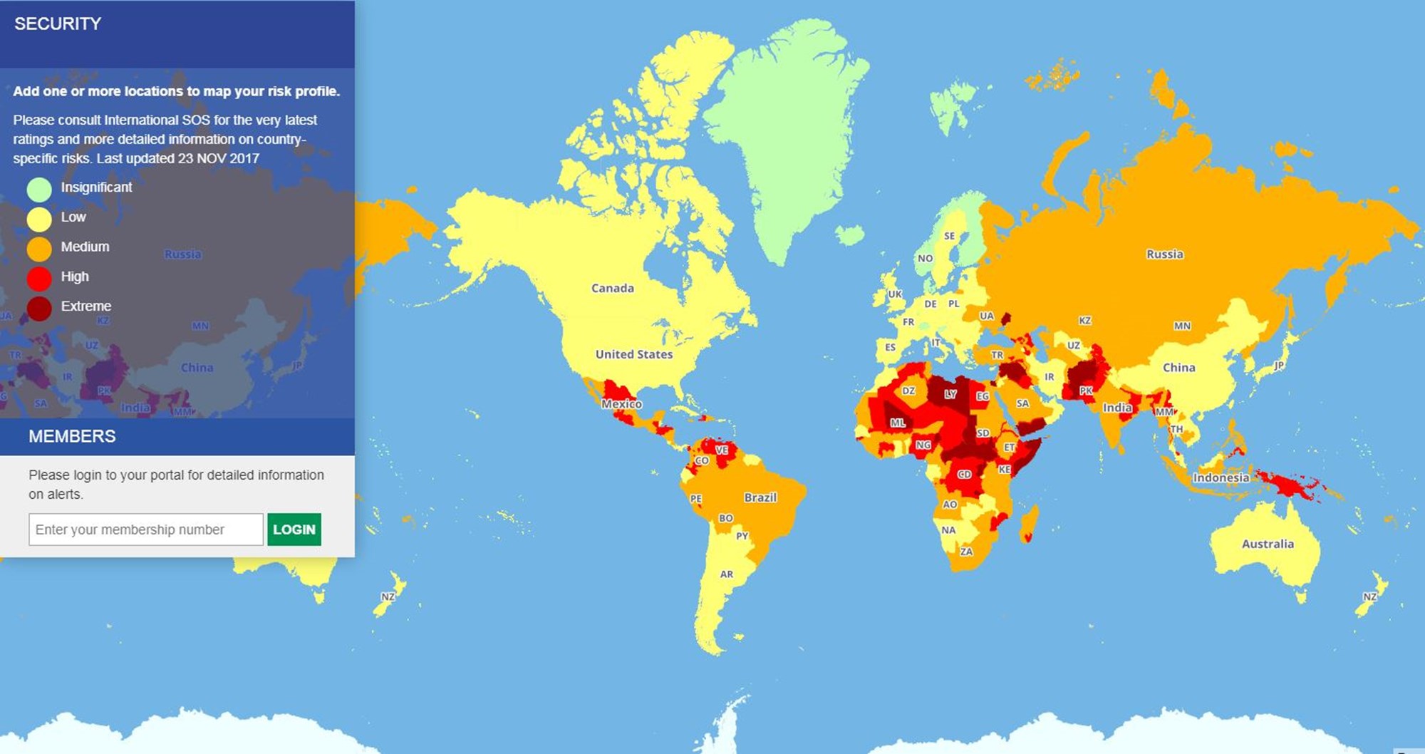 travel risk map 2018