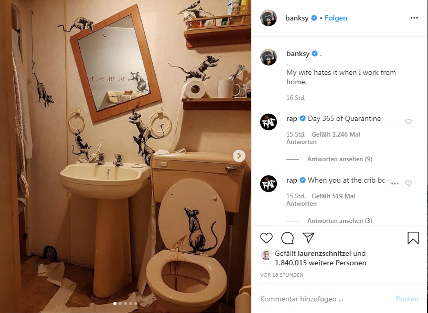 Streetart-Künstler Banksy meldet sich aus dem Homeoffice - Bildende