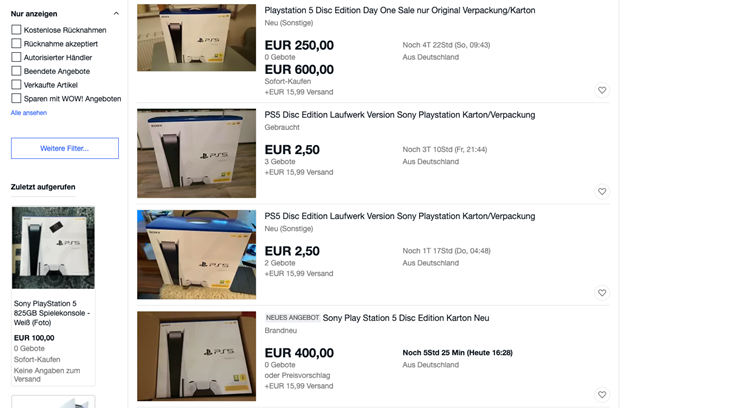 Betruger Verkaufen Fotos Von Ps5 Konsolen Fur Bis Zu 1 000 Euro Auf Ebay Games Derstandard De Web