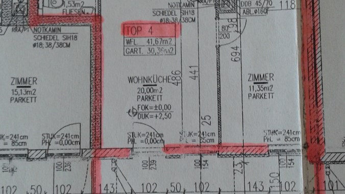 Plan für Wohnung mit Terrasse und Vorgarten